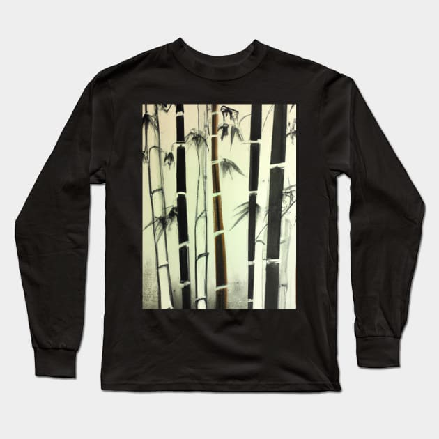 Nihonga painting of a bamboo forest Long Sleeve T-Shirt by RisingSunCreations